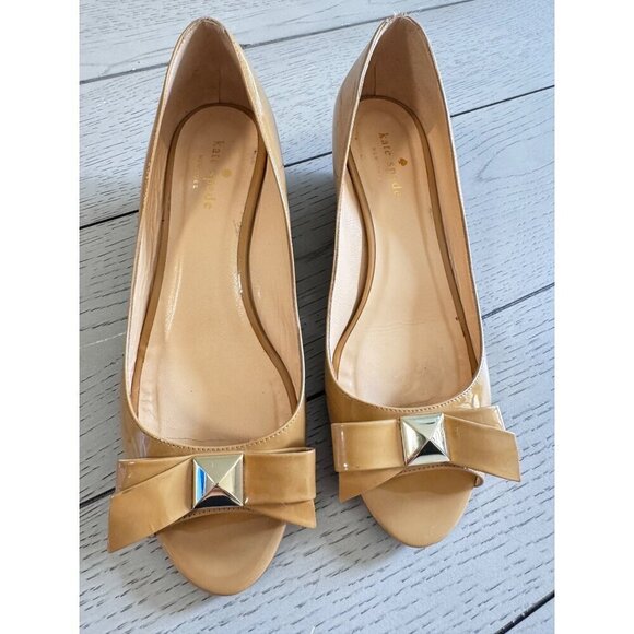Kate Spade Beige Leather Womens Theresa Open Toe Wedge Pumps Size 8.5B - Picture 5 of 7